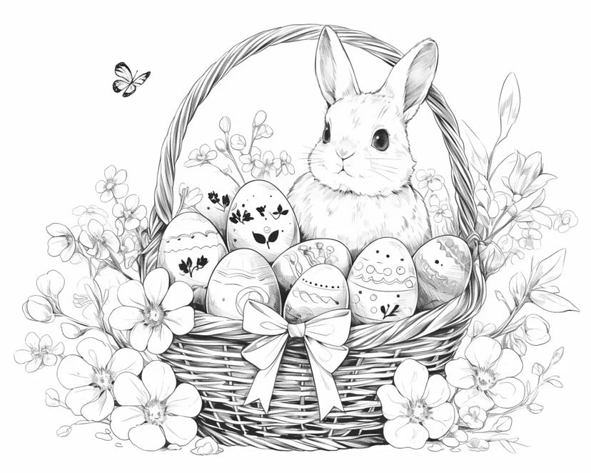 花に囲まれたイースターバニー