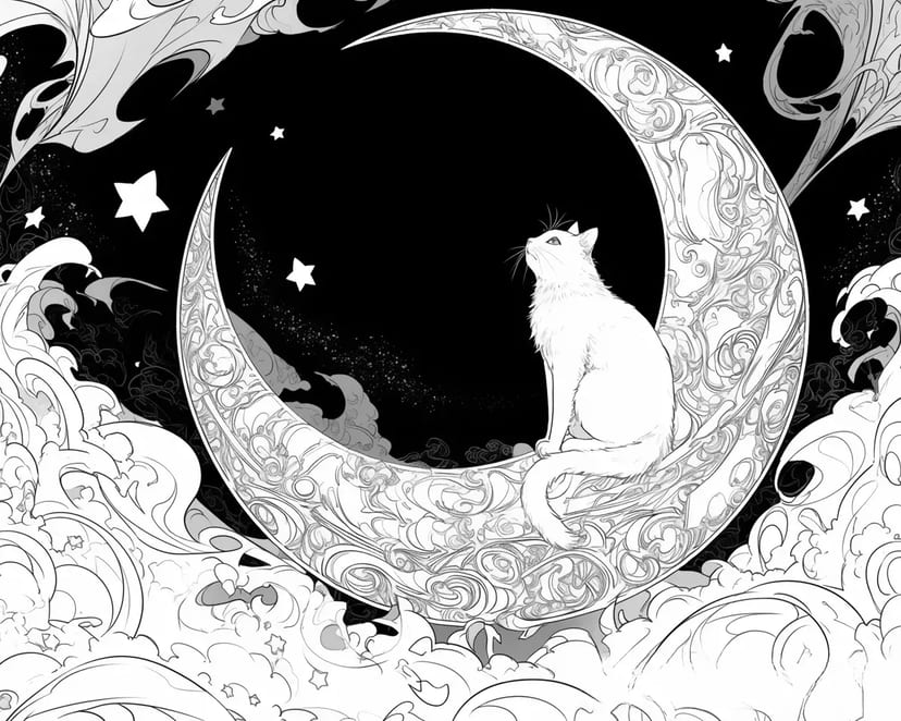 月に座る猫