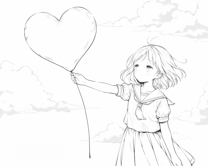 ハートの風船を持つ少女