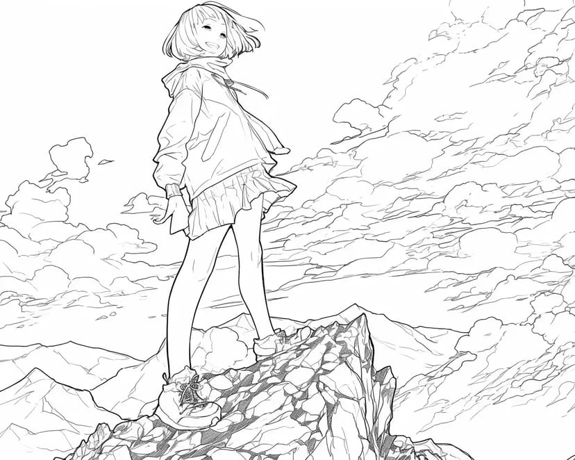 山頂に立つ少女