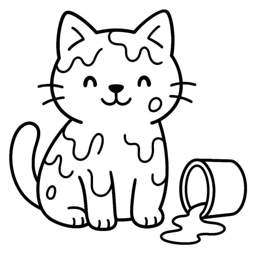 ペイントにまみれた子猫