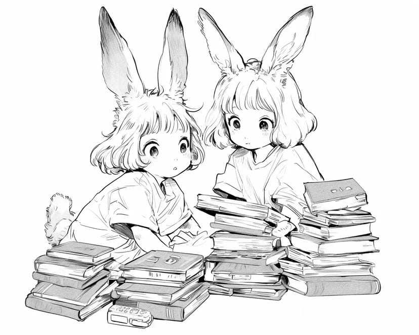 うさぎの本好きな少女たち