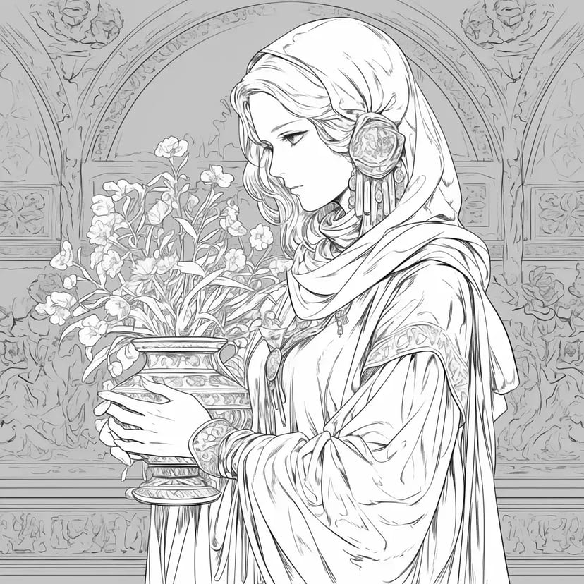 花を抱える女性