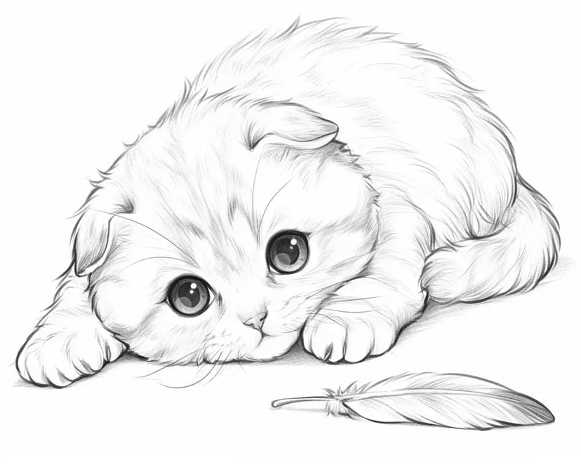 Anak Kucing Bermain dengan Bulu