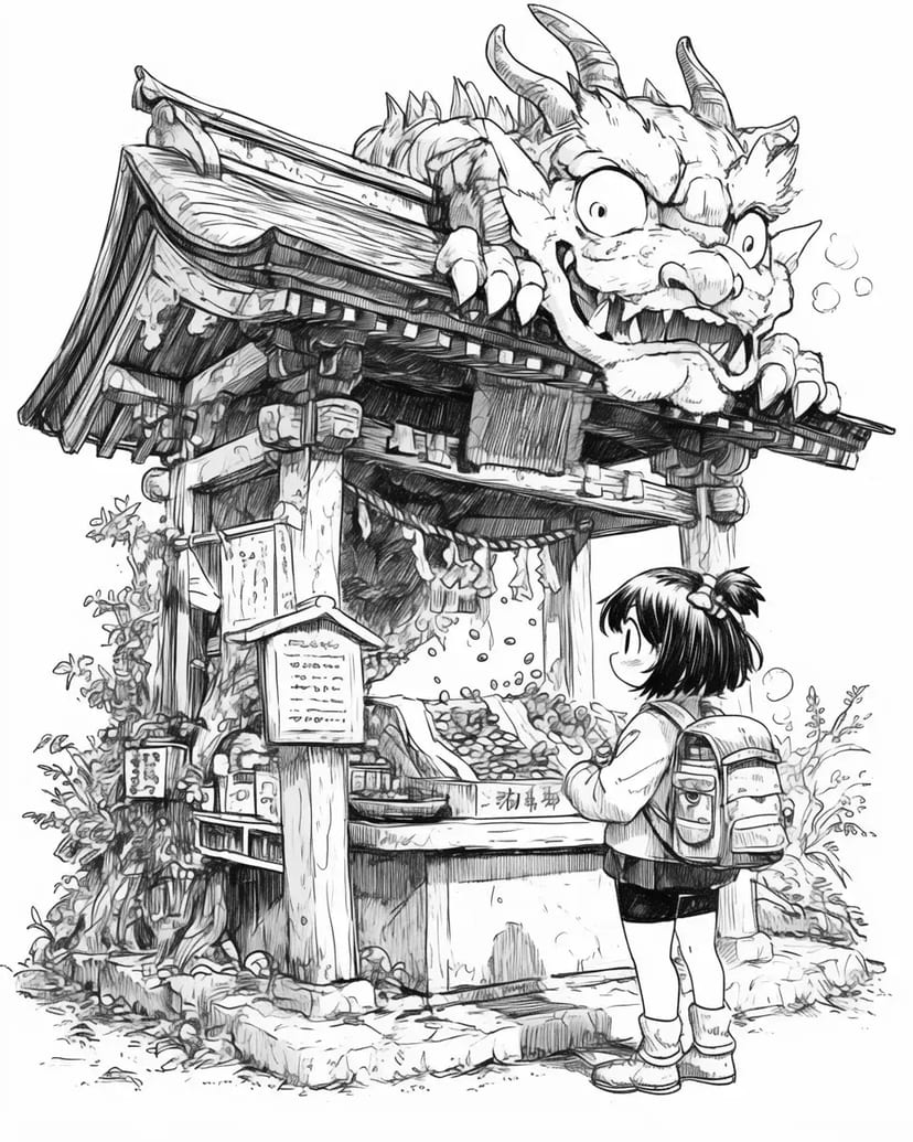 神社のいたずらドラゴン