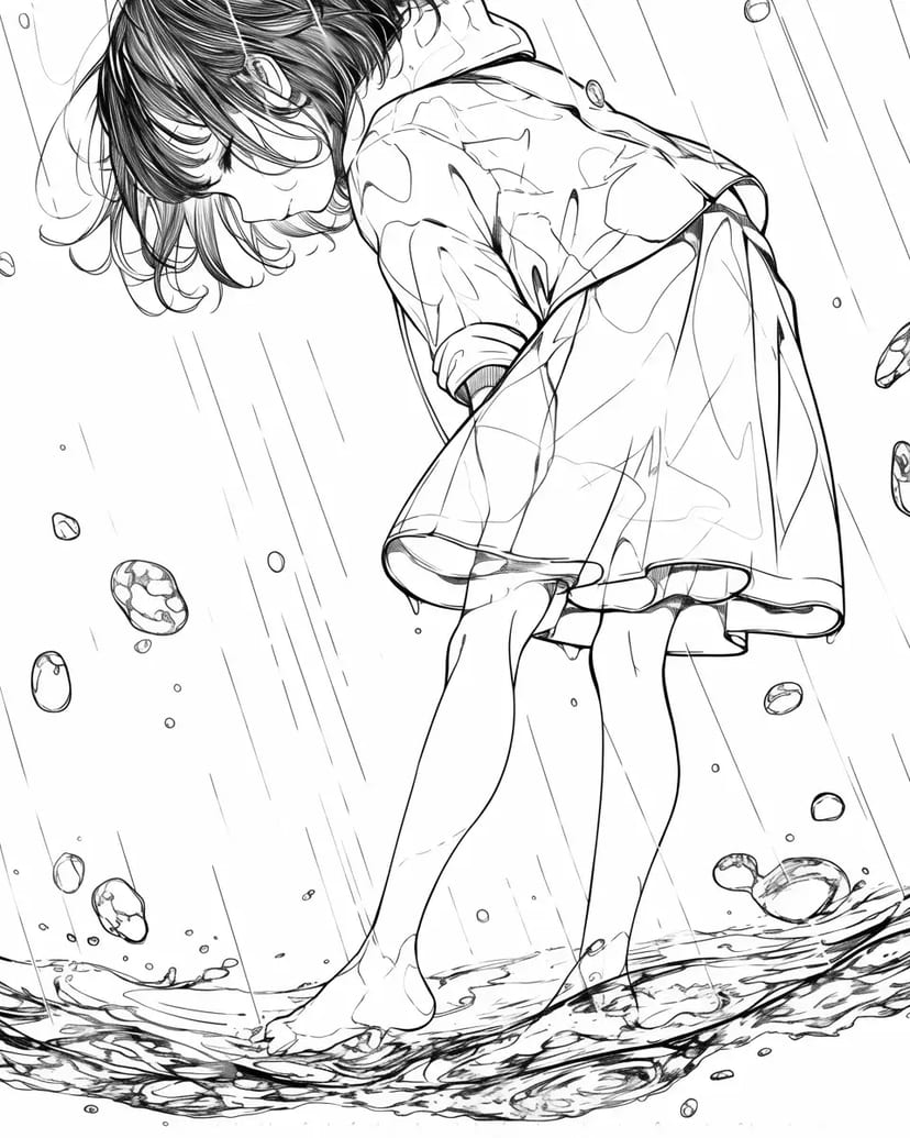 雨の中の少女