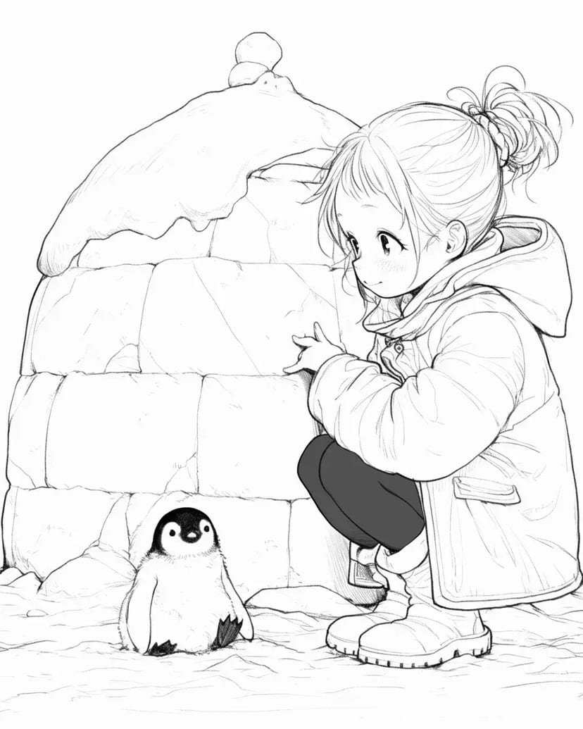 ペンギンの赤ちゃんと女の子
