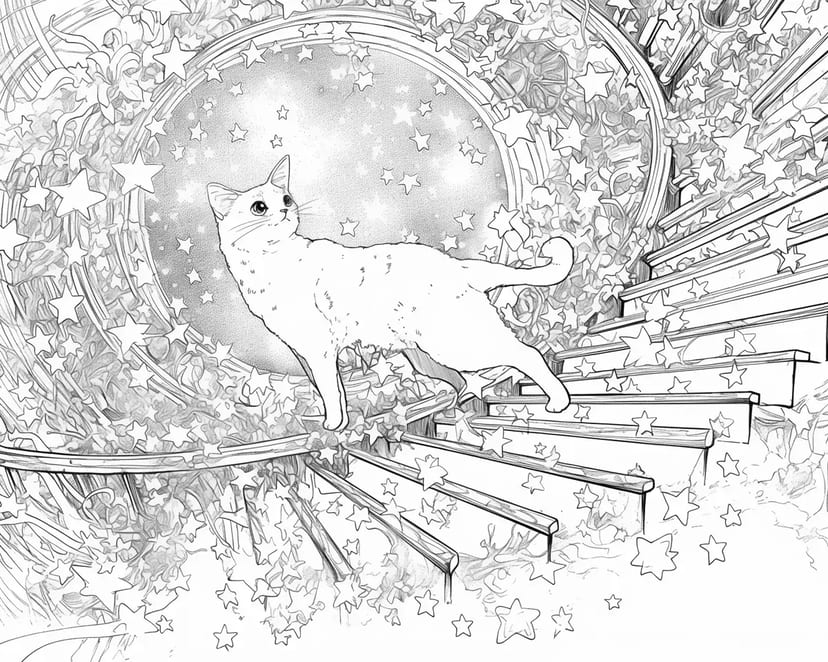 星の階段を歩く猫