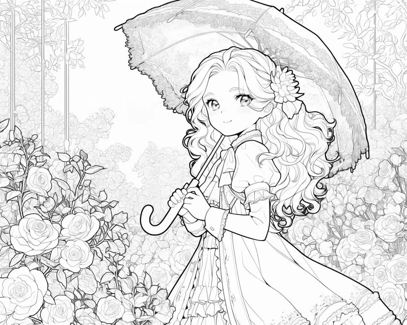 優雅なパラソルの少女