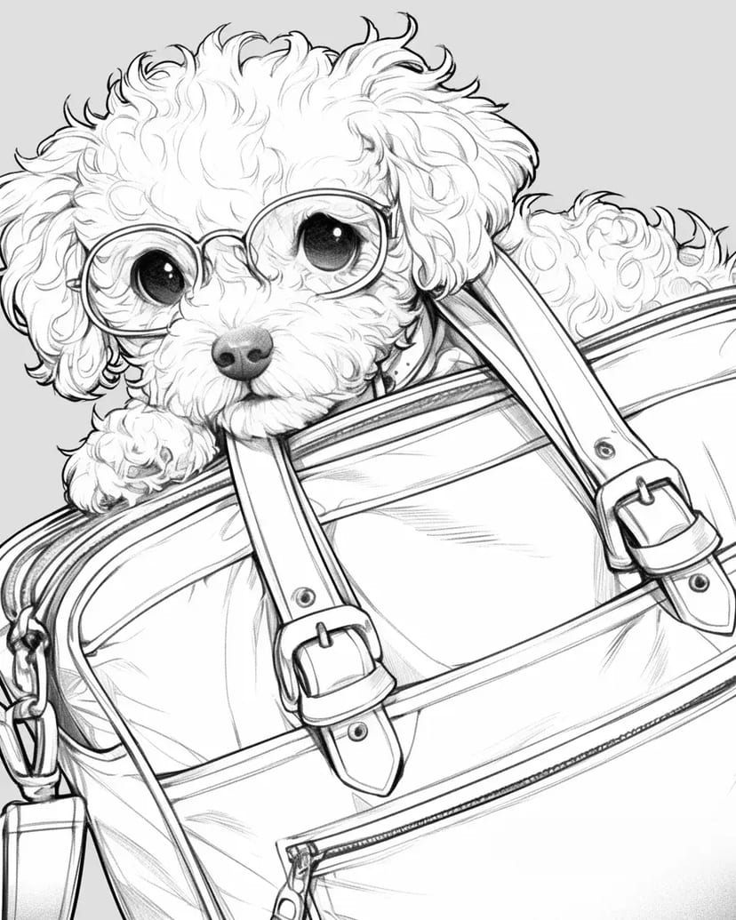 バッグから顔を出すかわいい犬