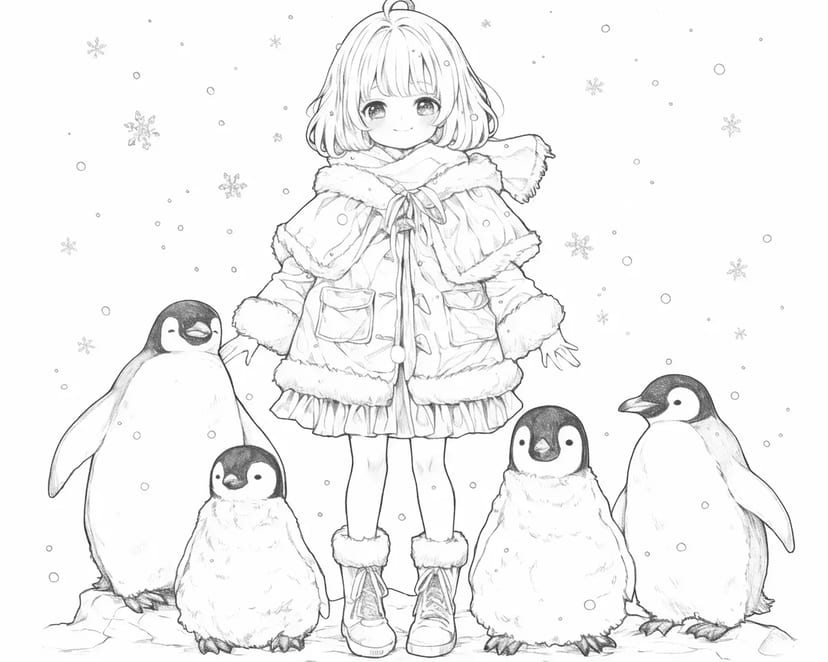 Fille avec des Pingouins