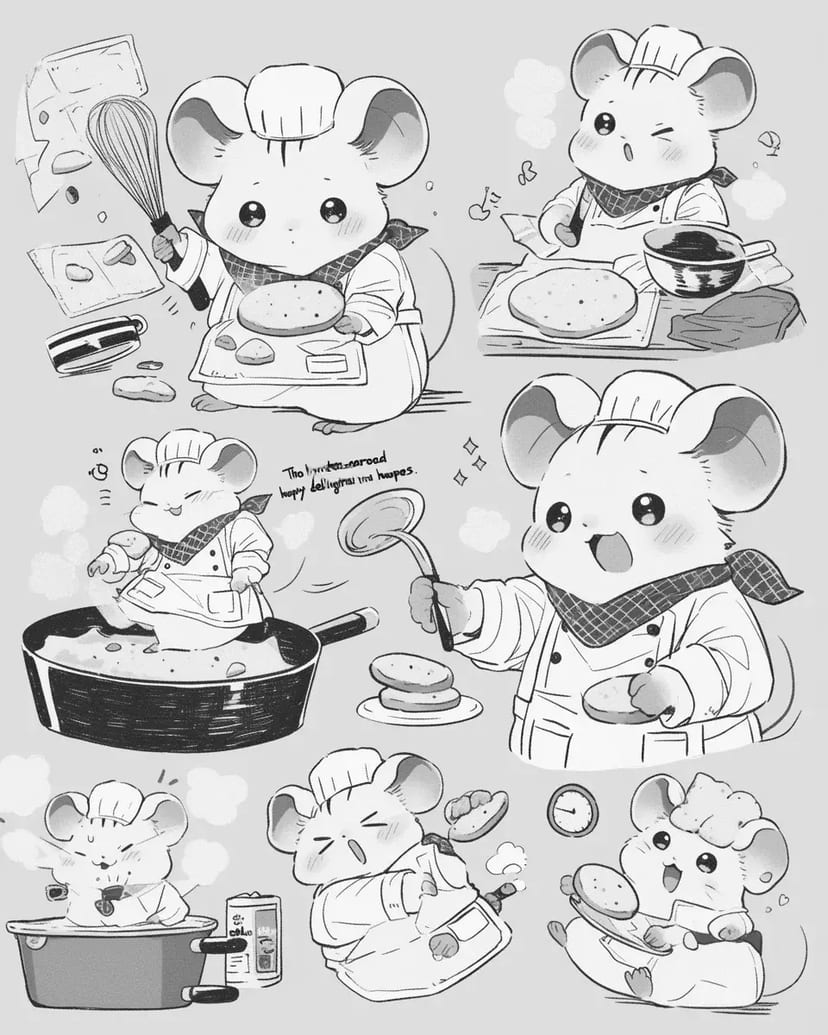 料理するかわいいネズミ