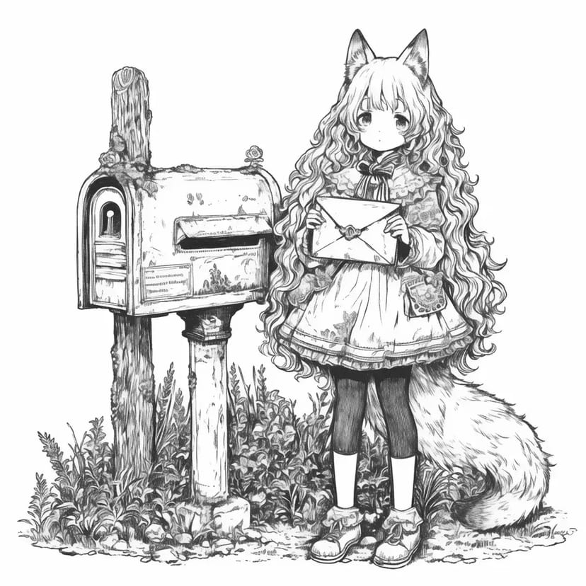 郵便箱とキツネの少女
