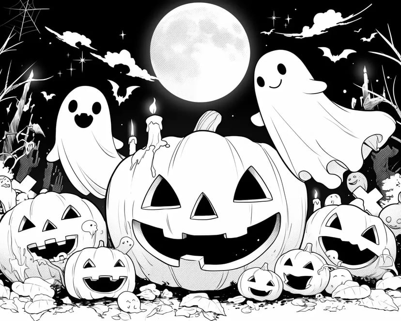 満月とハロウィンのかぼちゃたち