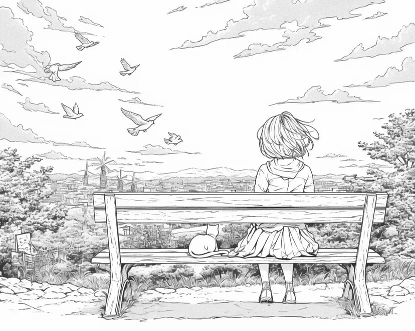 公園のベンチで見る夕暮れ