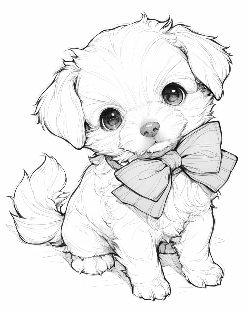 かわいいリボンの子犬