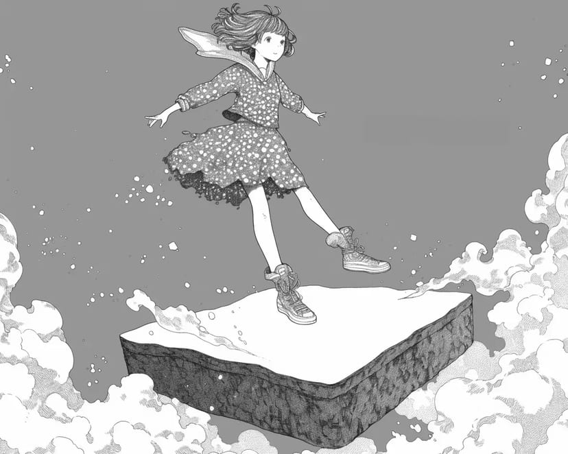 浮かぶ女の子と不思議な雲
