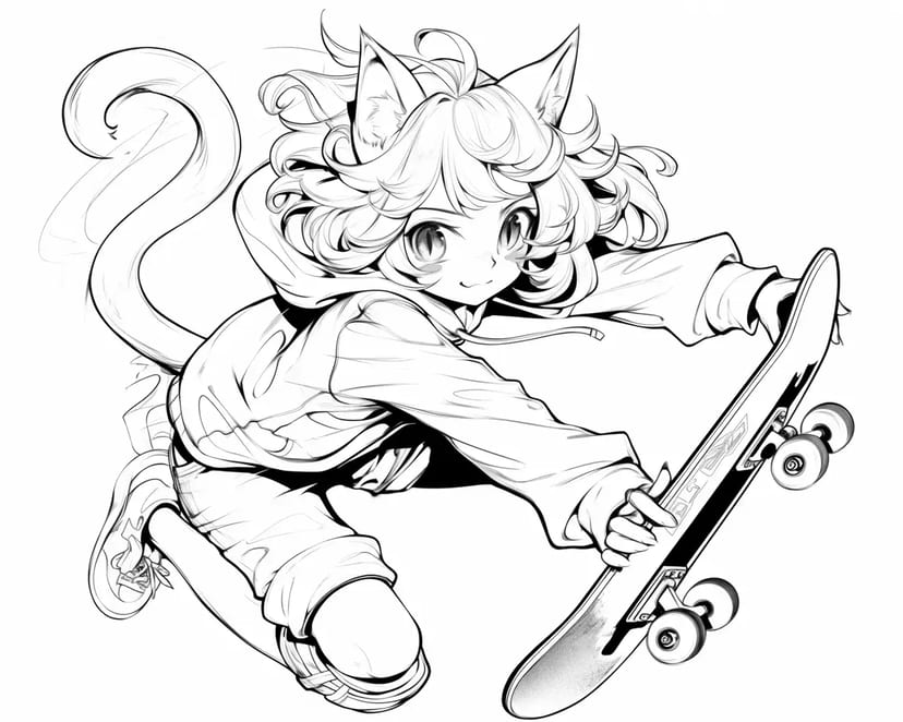 スケートボードの猫耳少女