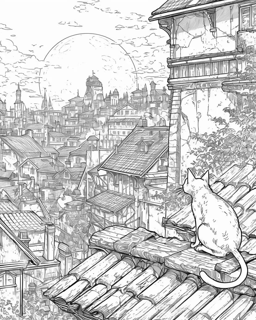 夜の街を見つめる猫