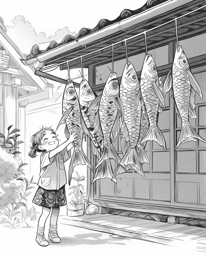 こいのぼりを飾る女の子