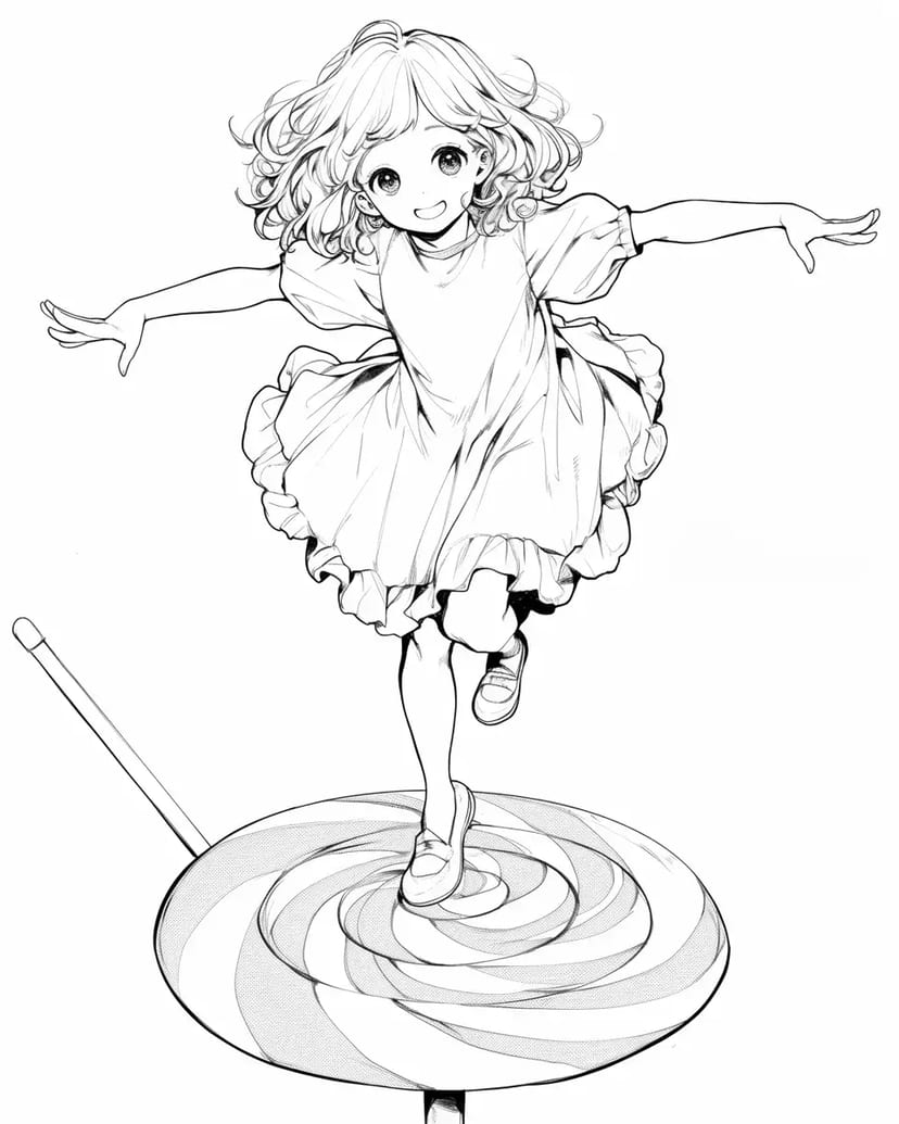 巨大なロリポップの上の少女