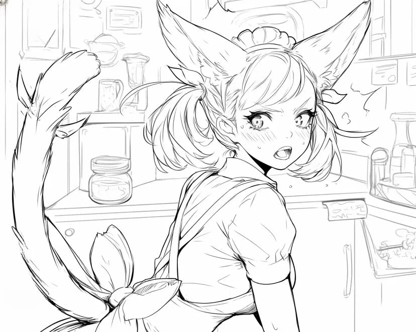 キッチンでの猫耳少女