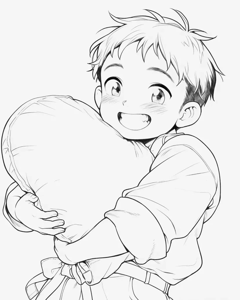 大きなハートを抱える少年