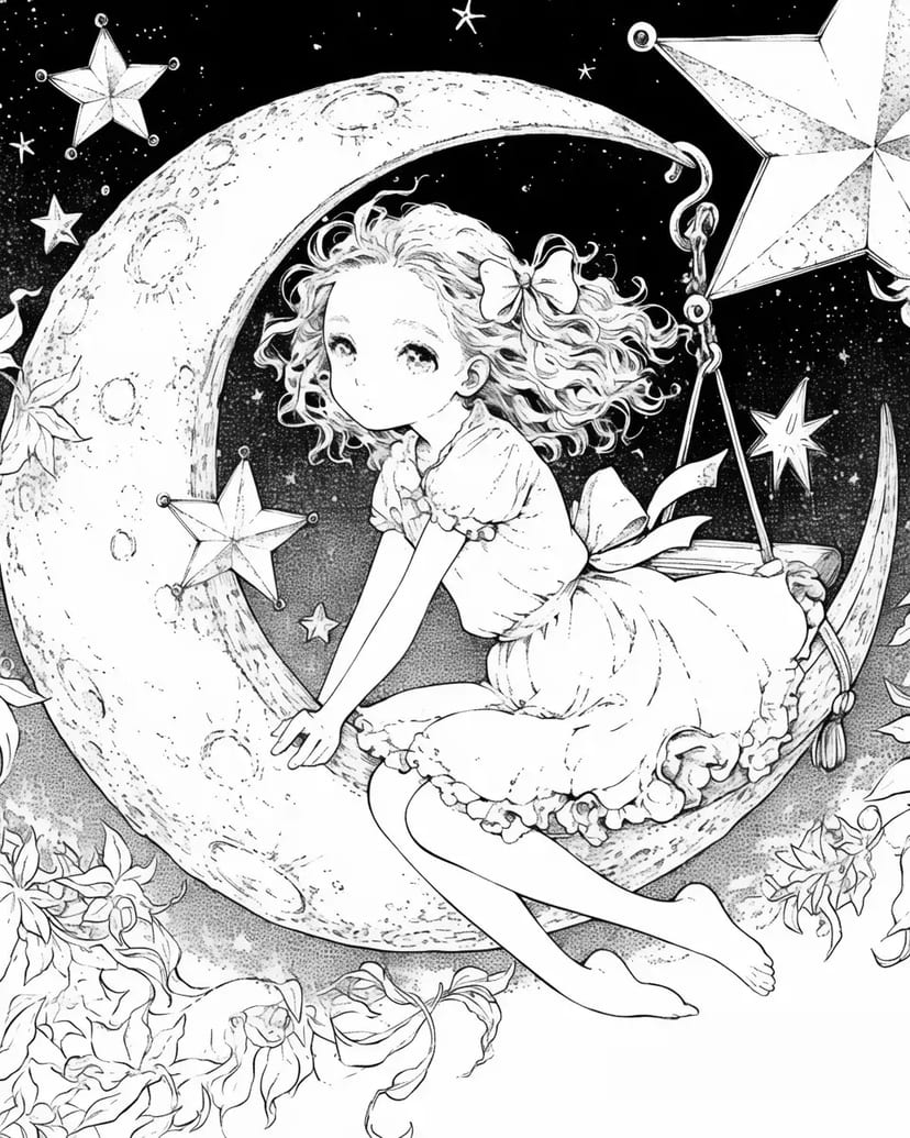 月に座る少女