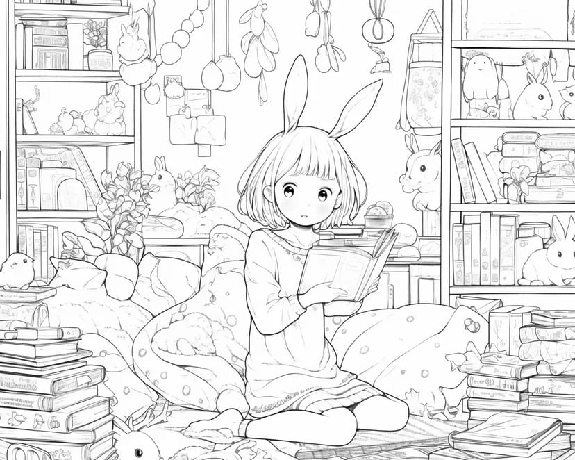 うさぎ耳の少女の読書タイム