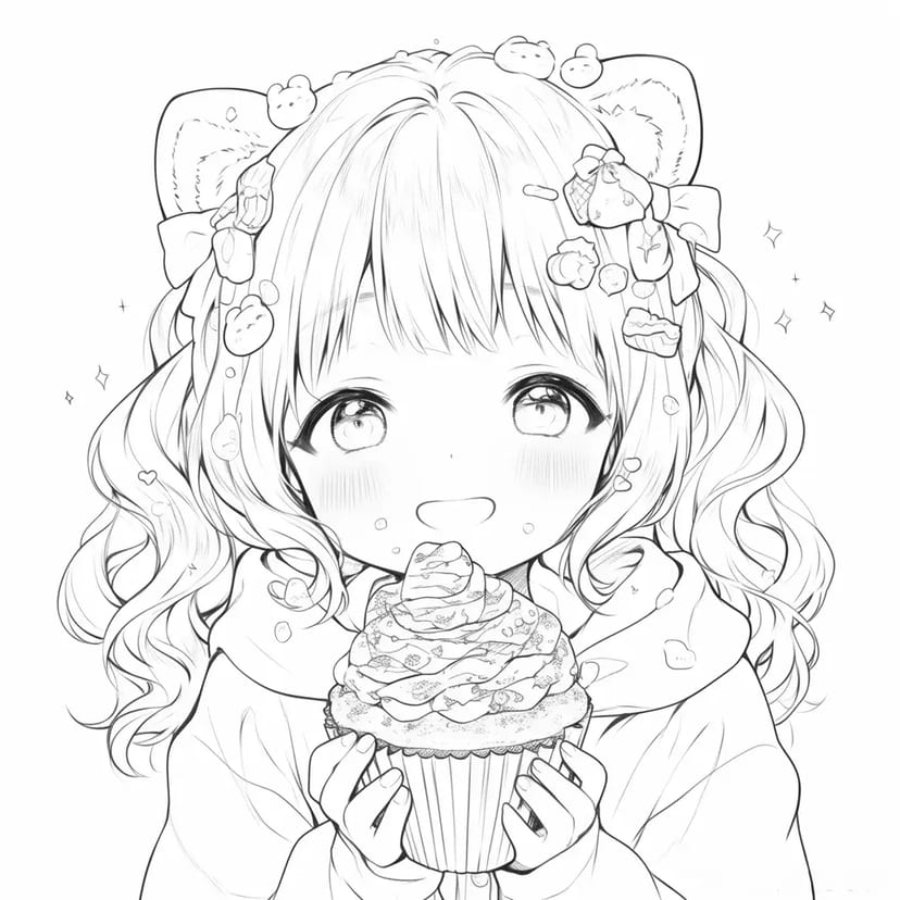 カップケーキを持った猫耳の少女