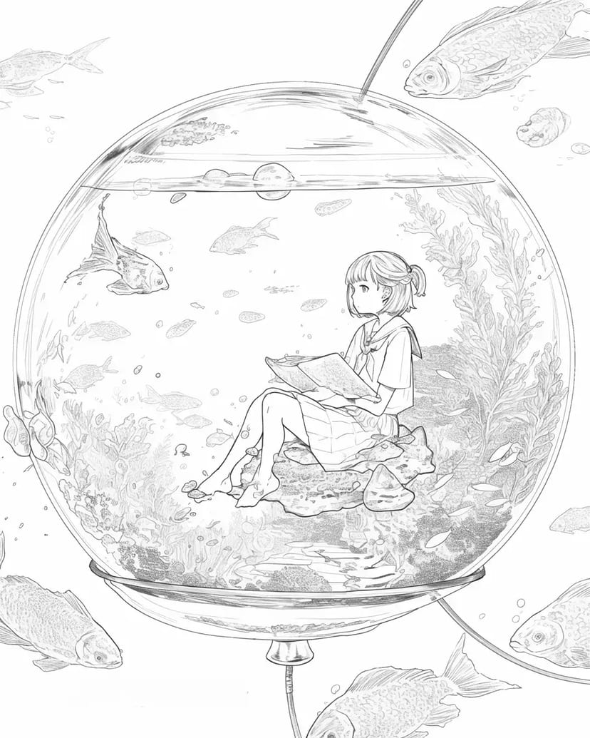 透明な水槽の中の少女