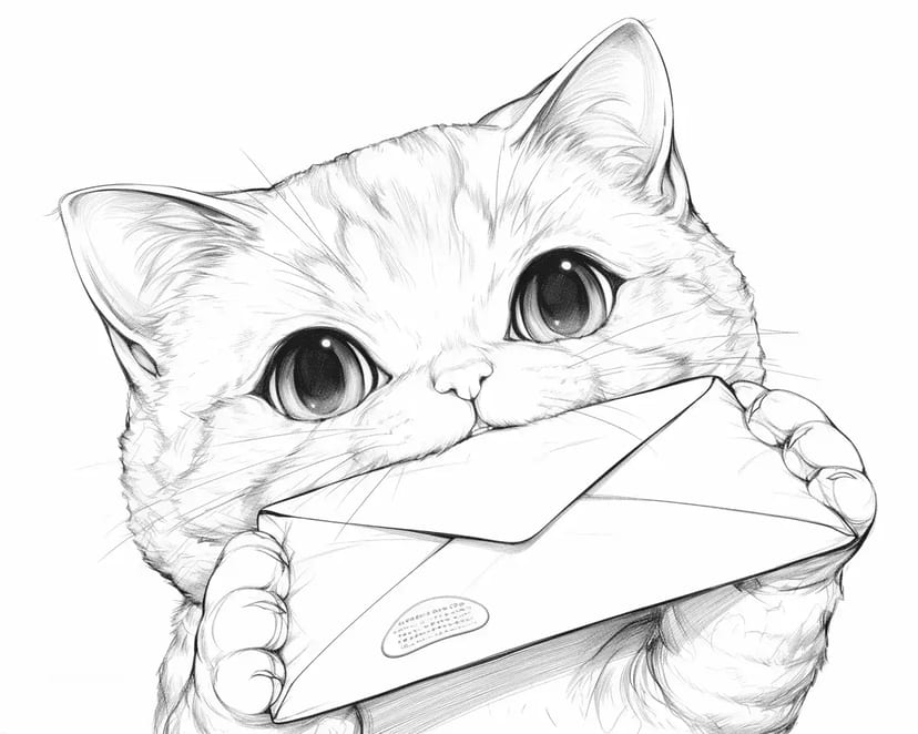 手紙をくわえたネコ