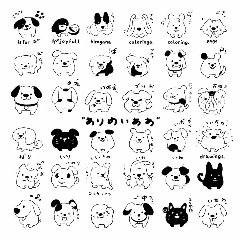 犬のひらがな塗り絵