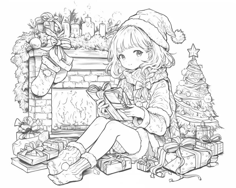 クリスマスの贈り物を開ける少女