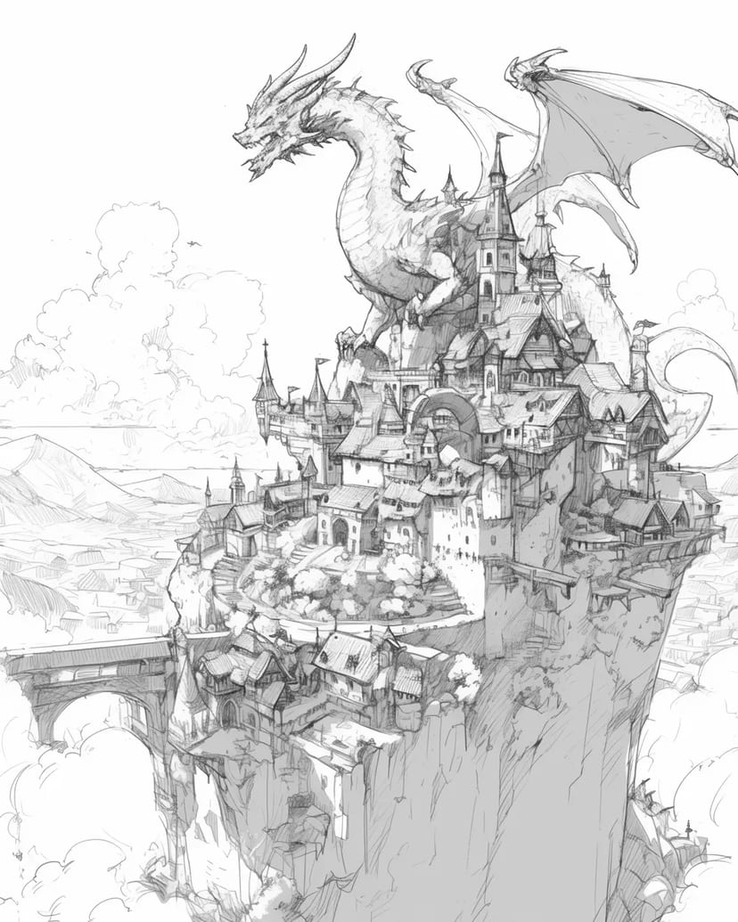 ドラゴンと空中の城