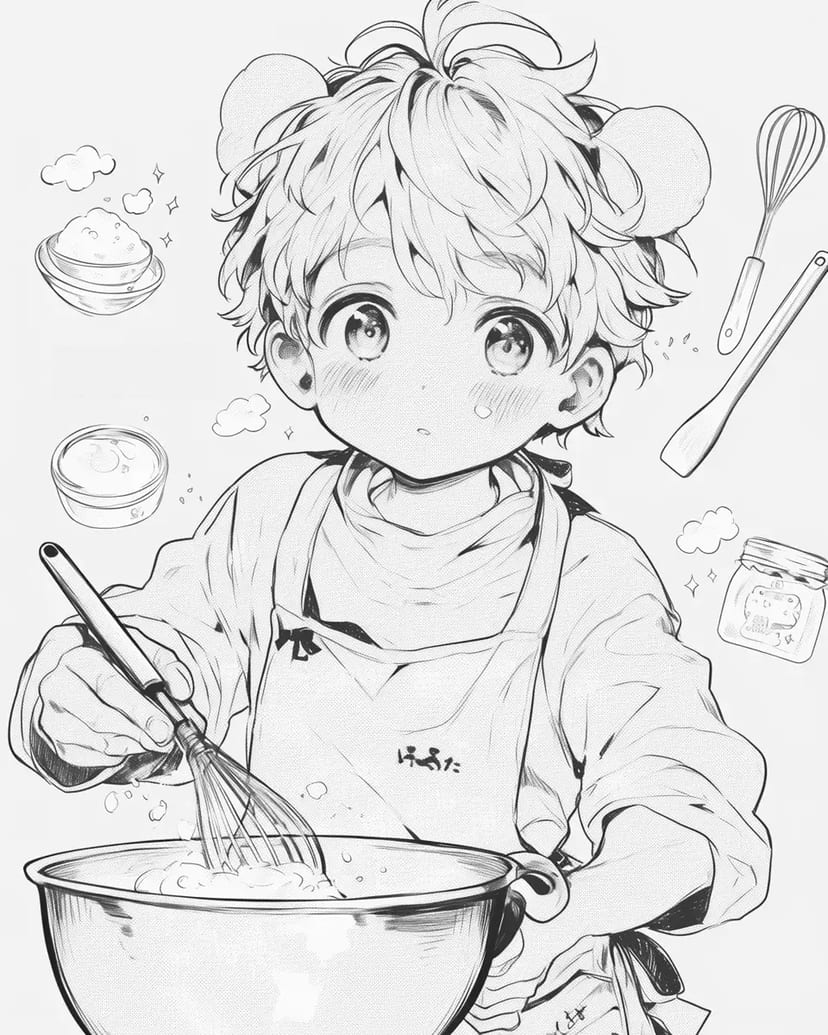 お菓子作りの少年