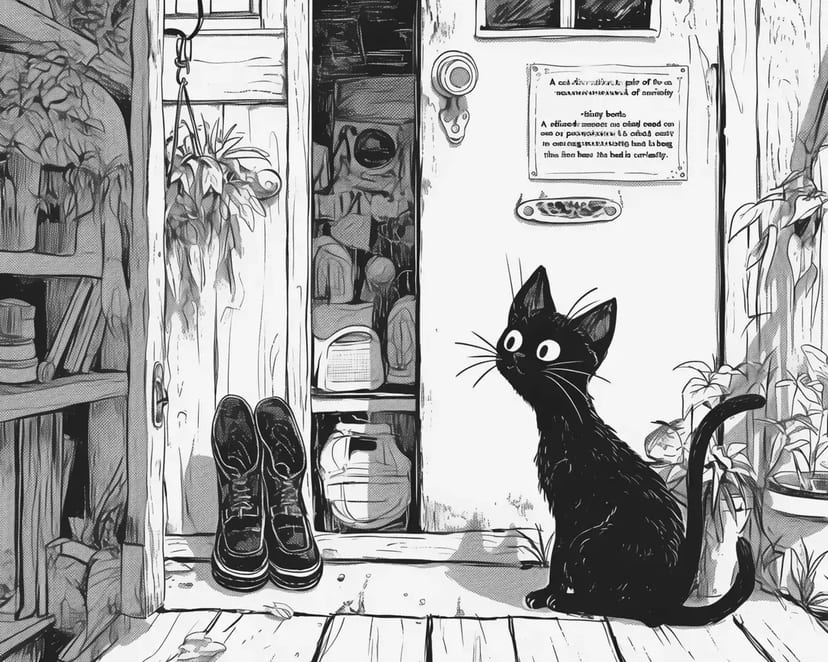 ドアの前の黒猫