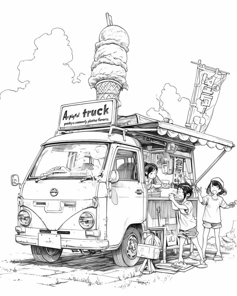 アイスクリームトラックと子どもたち