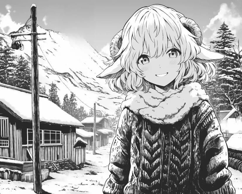 冬の山村の少女