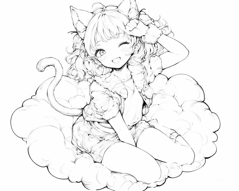 ふわふわ雲のネコ耳少女
