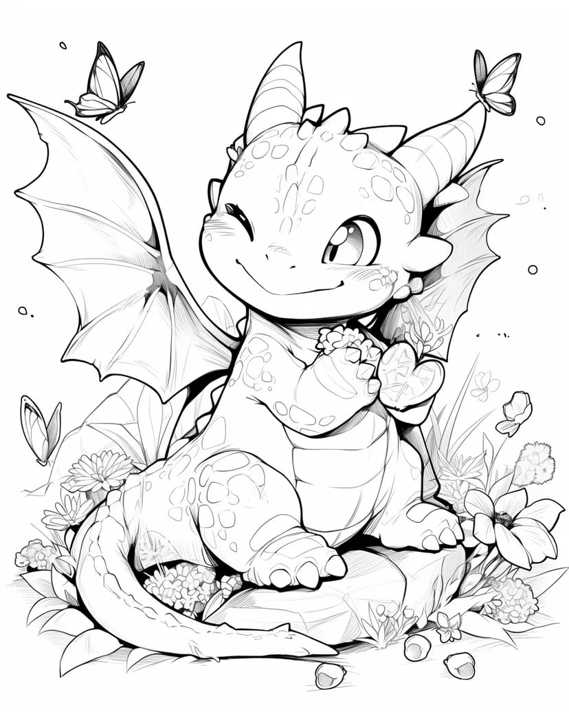 花の中のかわいいドラゴン