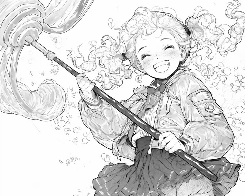 虹のロリポップを持つ元気な女の子