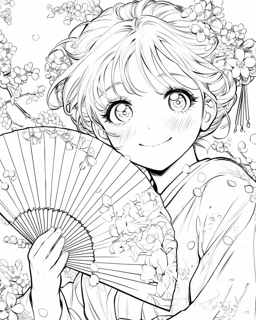 桜の舞う着物の少女