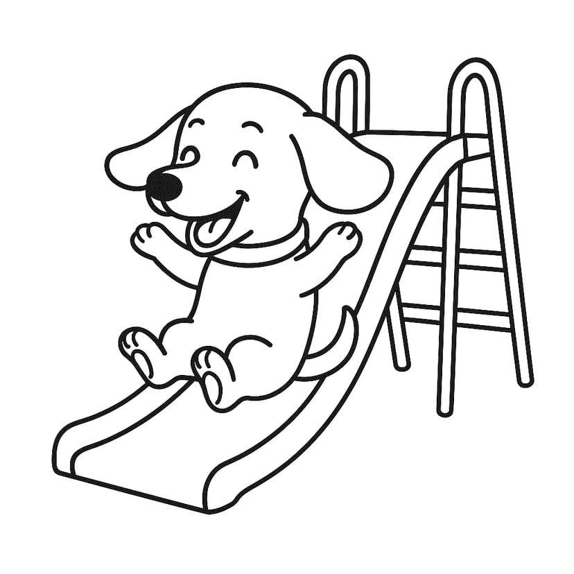 滑り台で遊ぶ子犬