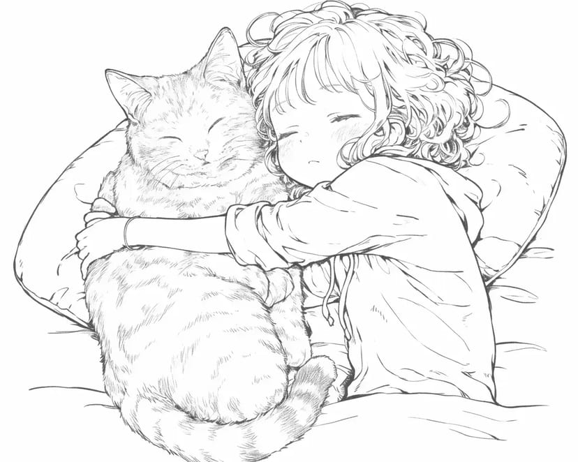 ふわふわ猫と眠る少女
