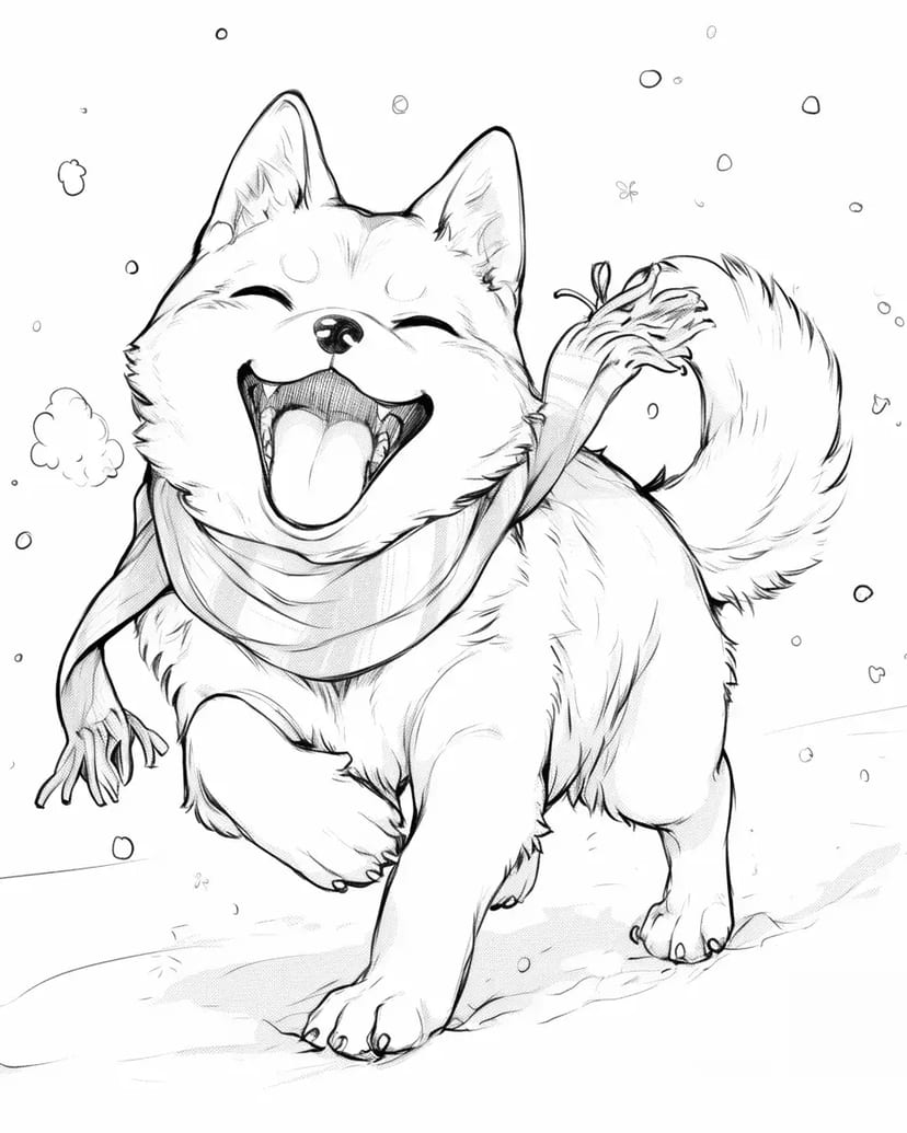 雪の中で遊ぶ幸せな犬