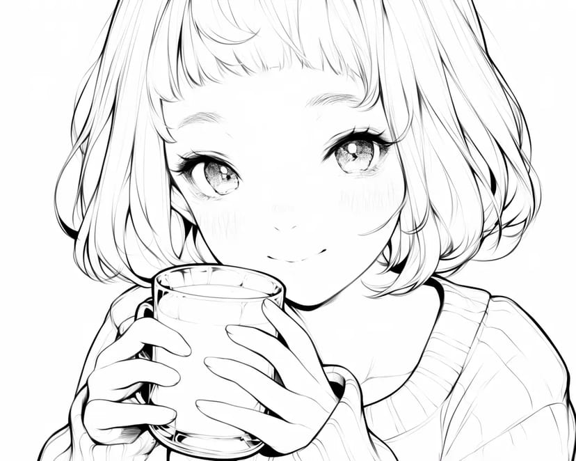 温かい飲み物を楽しむ少女