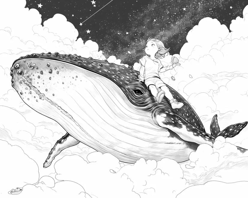 空を泳ぐクジラと少女