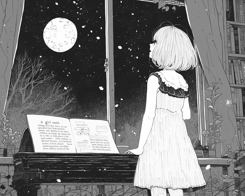 満月を見上げる少女