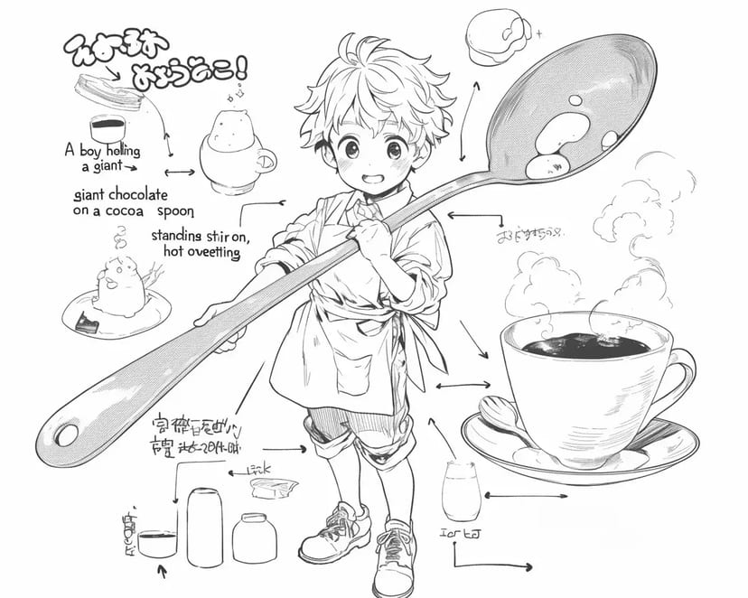 巨大スプーンを持つ男の子